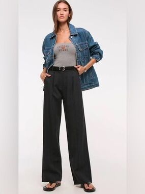 Abercrombie & Fitch Wide-Leg Tailored Black Sloane Pants